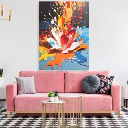 Dynamische splash abstracte kleurrijke muurkunst canvas afdruk (Insitu (Woonkamer))