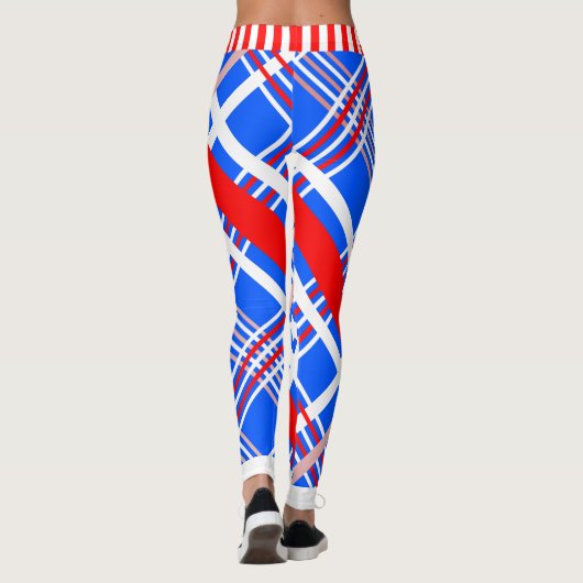 Dynamische sterren en strepen op blauw leggings (Achterkant)