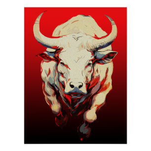 Dynamische stier in vurige beweging perfect poster