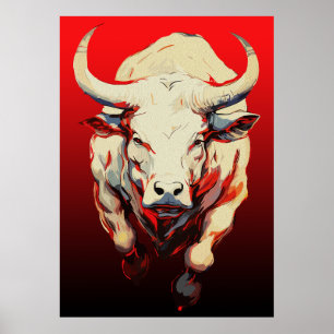 Dynamische Stier in Vurige Beweging Poster