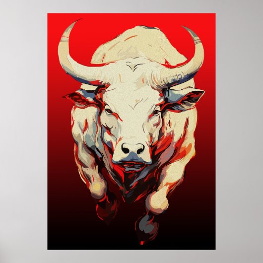 Dynamische Stier in Vurige Beweging Poster (Voorkant)