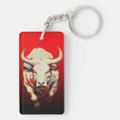 Dynamische Stier in Vurige Beweging Sleutelhanger (achterkant)