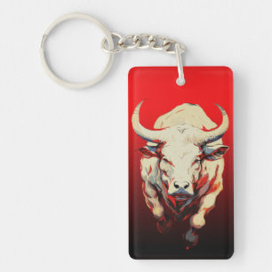 Dynamische Stier in Vurige Beweging Sleutelhanger