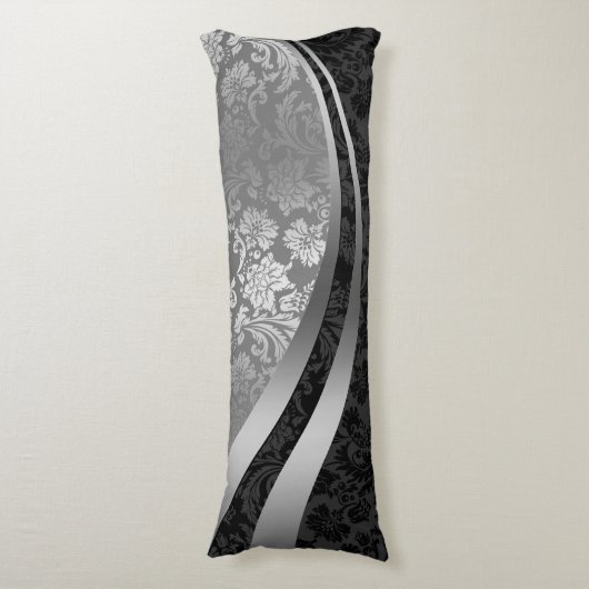 Dynamische stripes voor elegante zwarte en zilverd lichaamskussen (Voorkant Verticaal)