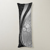 Dynamische stripes voor elegante zwarte en zilverd lichaamskussen (Achterkant (Verticaal))