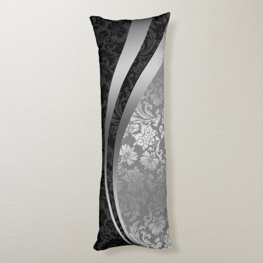 Dynamische stripes voor elegante zwarte en zilverd lichaamskussen (Achterkant (Verticaal))