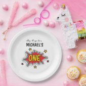 Dynamische Superheld 1e Verjaardag Papieren Bordje (Feest)