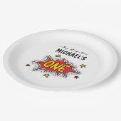 Dynamische Superheld 1e Verjaardag Papieren Bordje (Gekanteld)