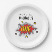 Dynamische Superheld 1e Verjaardag Papieren Bordje (Voorkant)