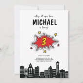 Dynamische Superheld 3e Verjaardag uitnodiging (Voorkant)