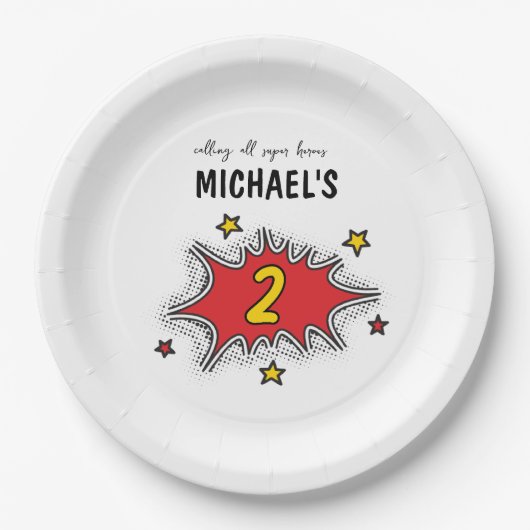 Dynamische Superhero 2e Verjaardag Papieren Bordje (Voorkant)