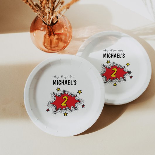 Dynamische Superhero 2e Verjaardag Papieren Bordje