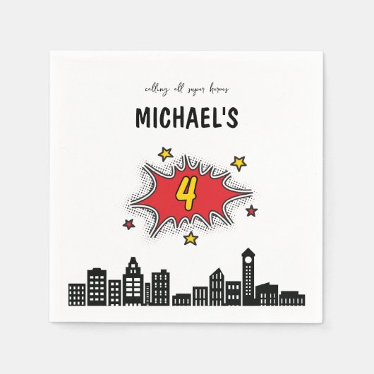 Dynamische Superhero 4e Verjaardag Servet (Voorkant)