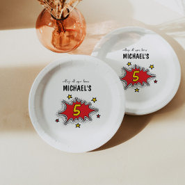 Dynamische Superhero 5e Verjaardag Papieren Bordje