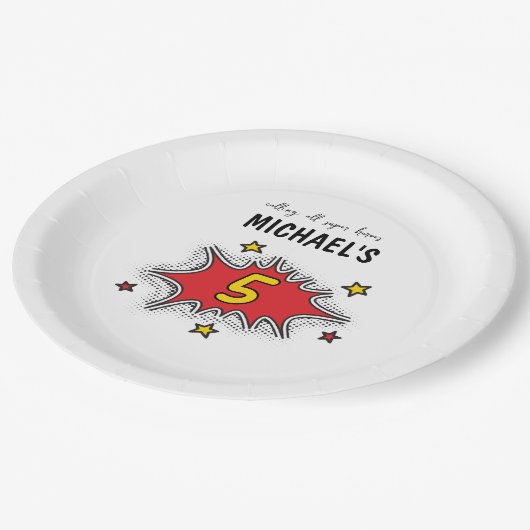 Dynamische Superhero 5e Verjaardag Papieren Bordje (Gekanteld)