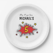 Dynamische Superhero 5e Verjaardag Papieren Bordje (Voorkant)