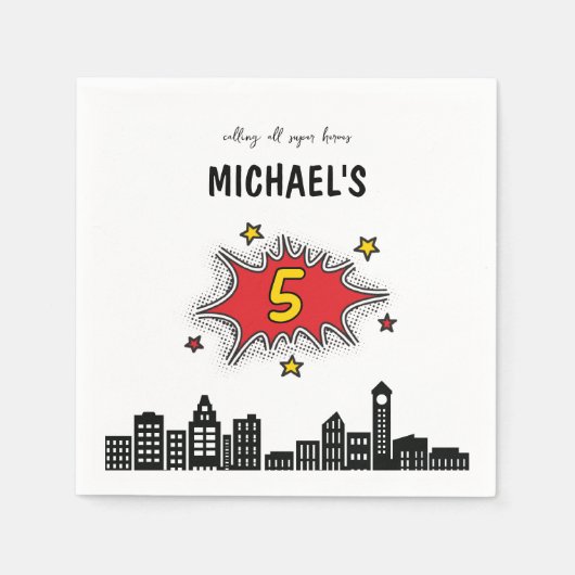 Dynamische Superhero 5e Verjaardag Servet (Voorkant)