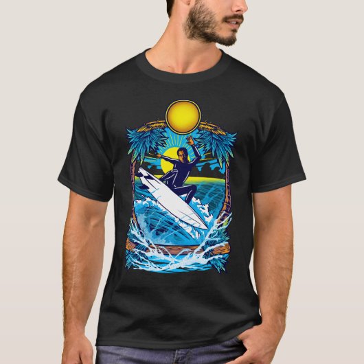 Dynamische Surfer Golf Illustratie T-shirt (Voorkant)