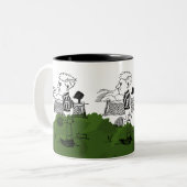 Dynamische Tennis Speler Sport Design Tweekleurige Koffiemok (Voorkant links)