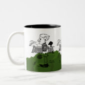 Dynamische Tennis Speler Sport Design Tweekleurige Koffiemok (Links)