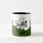 Dynamische Tennis Speler Sport Design Tweekleurige Koffiemok (Center)