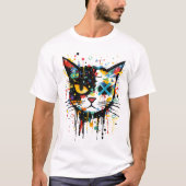Dynamische verfspatten kattengezicht wit heren- t-shirt (Voorkant)