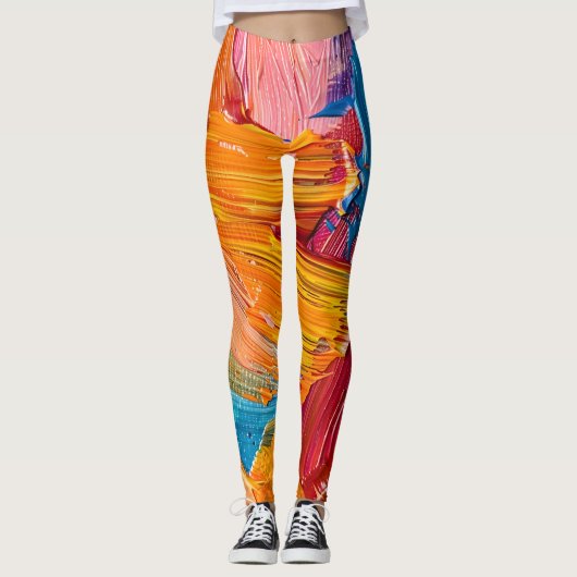 Dynamische verftextuur: moderne vloeiende kunst leggings (Voorkant)