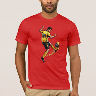 Dynamische Voetbalspeler die Bal Grafisch Kopt. T-shirt