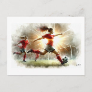 Dynamische vrouwenvoetbalwedstrijd, briefkaart