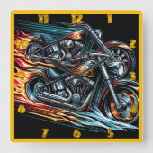 Dynamische vurige motorrace door de nacht vierkante klok (Voorkant)
