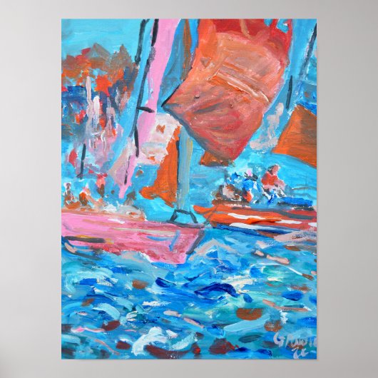 Dynamische Zeilregatta Expressionist Poster (Voorkant)