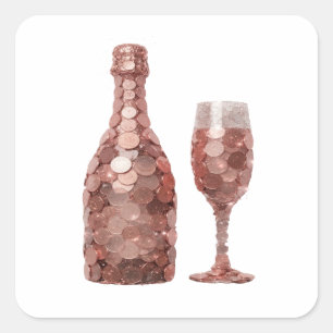 Dynamische Zilveren MUNT FLES EN GLAS Sticker Kuns