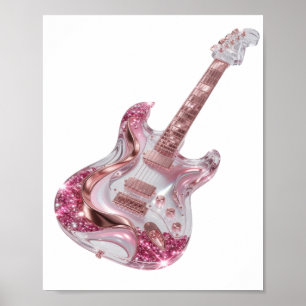Dynamische Zilveren ROZE GLITTER ELEKTRISCHE GUITA Poster