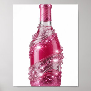 Dynamische Zilveren ROZE GLITTER FLES Poster