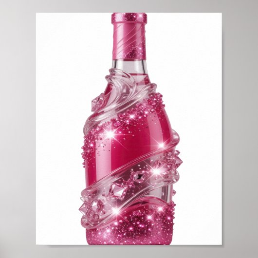 Dynamische Zilveren ROZE GLITTER FLES Poster (Voorkant)