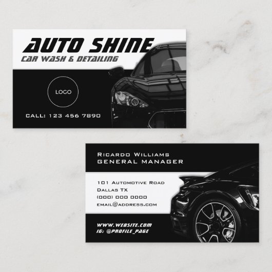 Dynamische zwart-witauto visitekaartje (Voorkant / Achterkant)