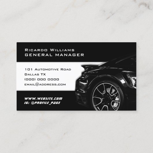Dynamische zwart-witauto visitekaartje (Achterkant)