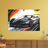Dynamische zwarte raceauto abstract schilderkunst canvas afdruk (Insitu (Woonkamer))