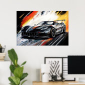 Dynamische zwarte raceauto abstract schilderkunst poster (Thuiskantoor)
