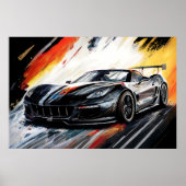 Dynamische zwarte raceauto abstract schilderkunst poster (Voorkant)