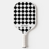 Dynamische Zwarte & Witte Diagonale Schaakbord Naa Pickleball Paddle (Achterkant)