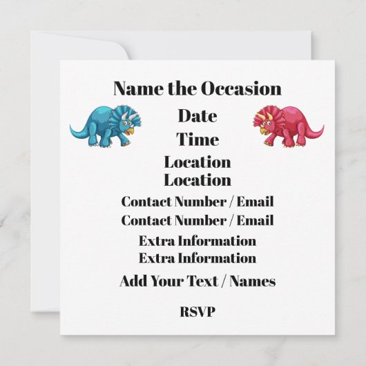 DYNAMITE-O-SAURUS DINOSAUR INVITATIE KAART (Achterkant)