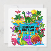 DYNAMITE-O-SAURUS DINOSAUR INVITATIE KAART (Voorkant)