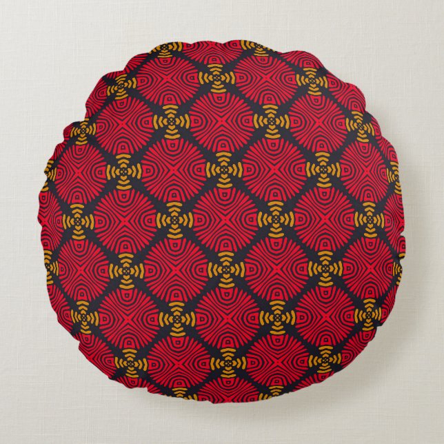 Dynasty Geometry: Rood Traditioneel Chinees Patroo Rond Kussen (Voorkant)
