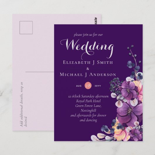 Dynasty Paarse Gember Bloemige Trouw Uitnodigingen (Voorkant / Achterkant)