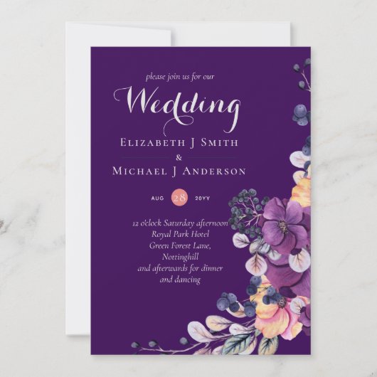 Dynasty Paarse Ginger Floral Wedding Invites Envel (Voorkant)