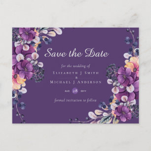 Dynasty Wedding Save the Date Paarse Ginger Floral Briefkaart