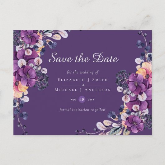 Dynasty Wedding Save the Date Paarse Ginger Floral Briefkaart (Voorkant)