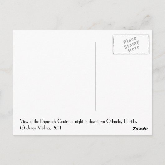 Dynetech Center, Orlando, Florida Briefkaart (Achterkant)