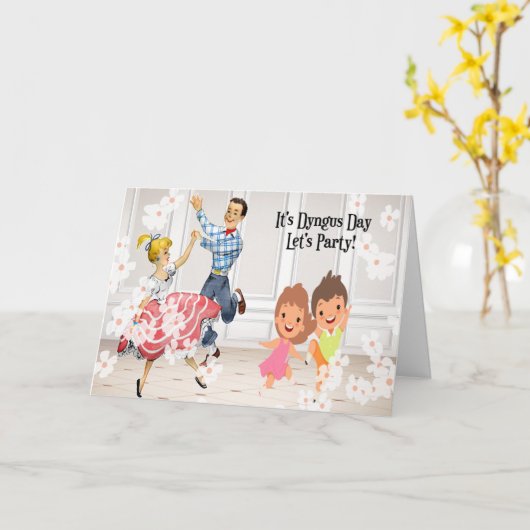 Dyngus Day Party Time Kaart met dansers (Gele Bloem)
